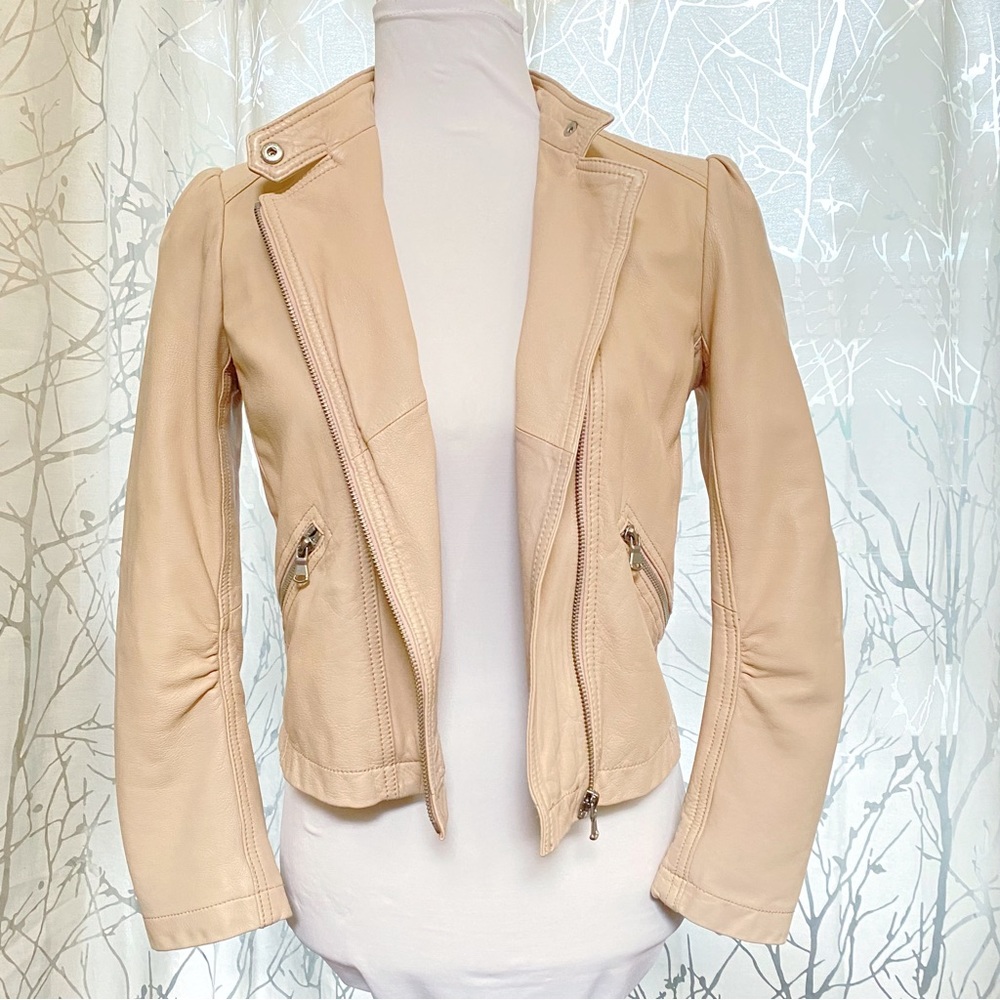 Rebecca Taylor garment washed nude pink zipper zip up moto leather jacket - Picture 5 of 15